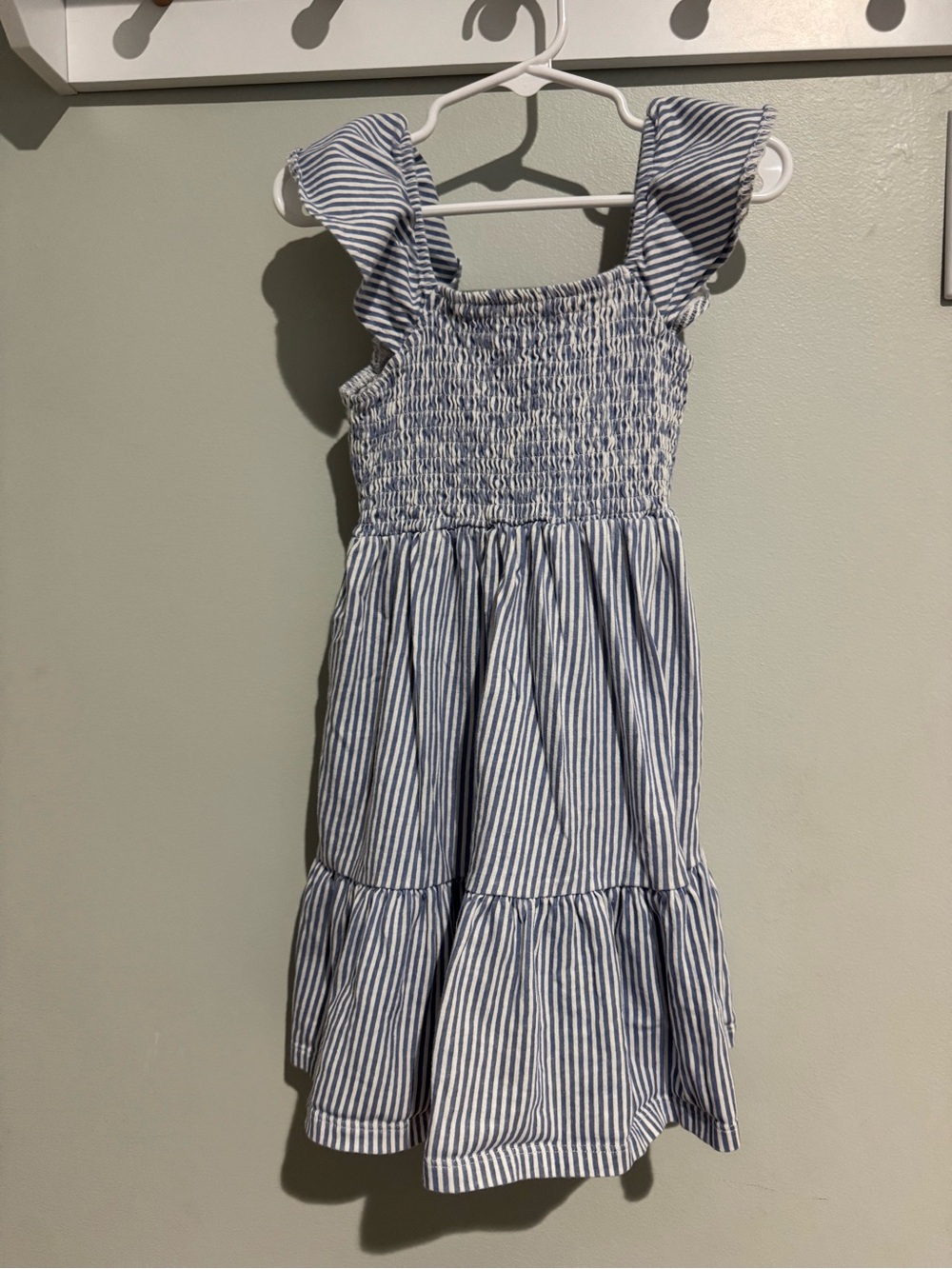 Girls size 6/7-Blue and White Striped Smocked Sundress